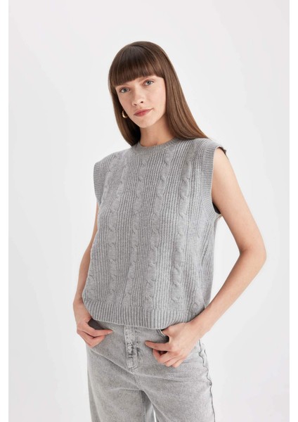 Regular Fit Bisiklet Yaka Basic Düz Saç Örgü Desenli Triko Süveter C9041AX24WN fırsatları