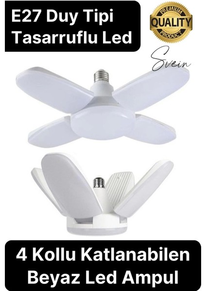 Özel Tasarım 4 Kollu Kanatlı Katlanabilir Yüksek Lümenli Tasarruflu Pervane LED Lamba Ampul Işık