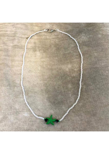 El Yapımı Kum Boncuk Deniz Yıldızı Figürlü Kolye - Beyaz fiyatları