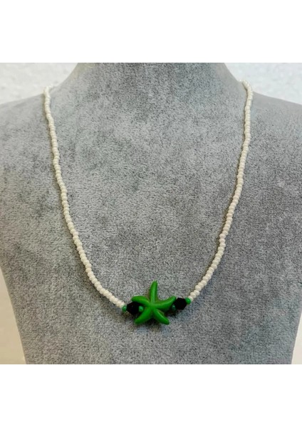 El Yapımı Kum Boncuk Deniz Yıldızı Figürlü Kolye - Beyaz modelleri