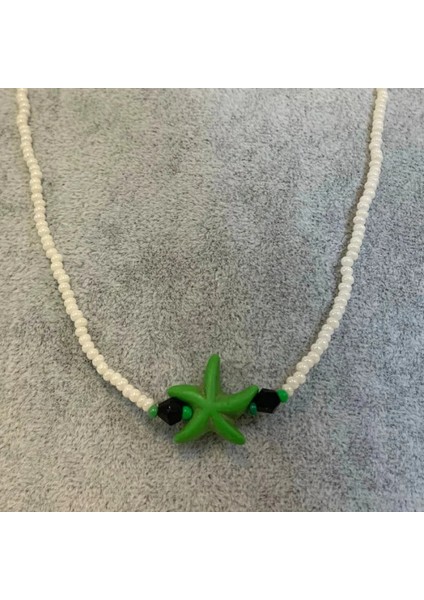 El Yapımı Kum Boncuk Deniz Yıldızı Figürlü Kolye - Beyaz fırsatları