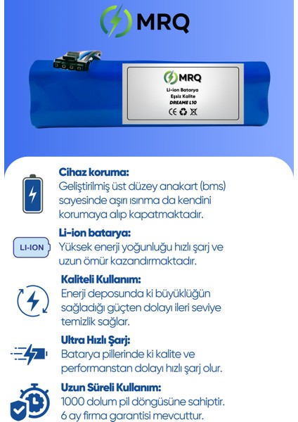 Dreame L10 Robot Süpürge Bataryası (Ultra Yüksek Kapasite) 7000MAH Batarya modelleri