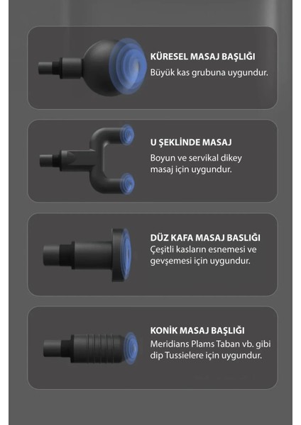 Profesyonel Şarjlı Masaj Tabancası 4 Başlıklı ve 6 Kademeli