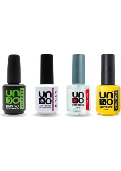 Süper 4'Lü Set ( Rubber Base Coat ,Top Coat , Primer,Dehydrator) 15 Ml