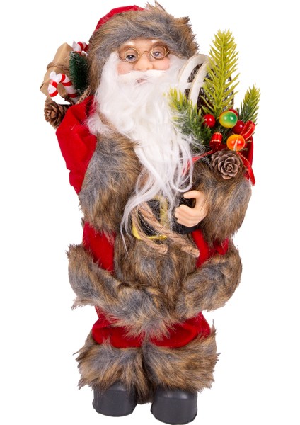 Yılbaşı Noel Baba Hediye Çuvallı Yılbaşı Dekorlu Kırmızı 30 Cm.
