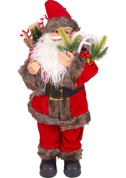 Yılbaşı Noel Baba Hediye Çuvallı Yılbaşı Dekorlu Kırmızı 60 Cm.
