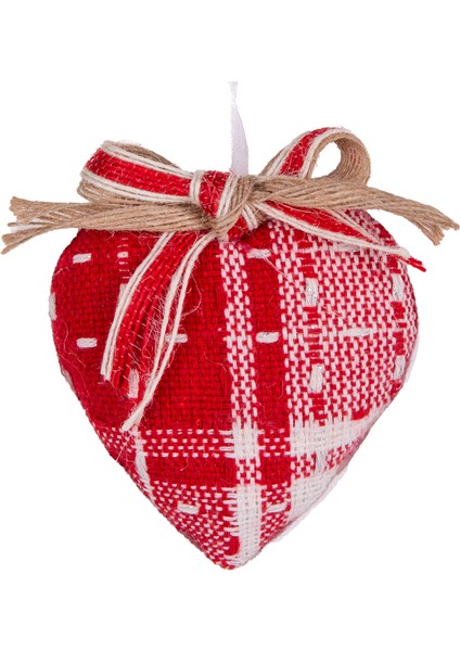 Yılbaşı Süsü Ekose Desenli Kalp Kırmızı 9x9 Cm.