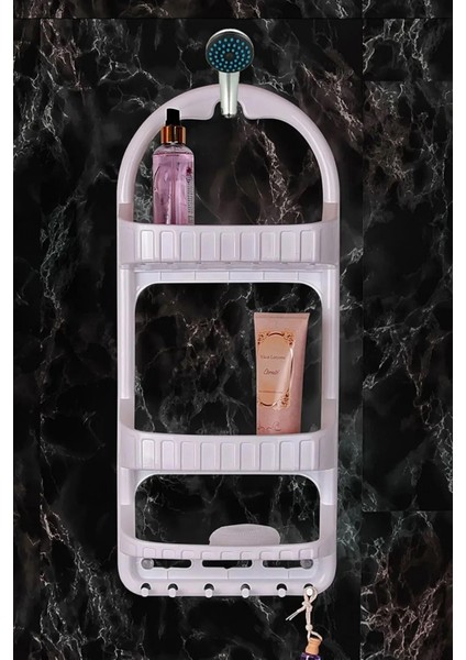 Lüks 3 Raflı Yapışkanlı Şampuanlık Banyo Şampuan Rafı Beyaz Banyo Düzenleyici