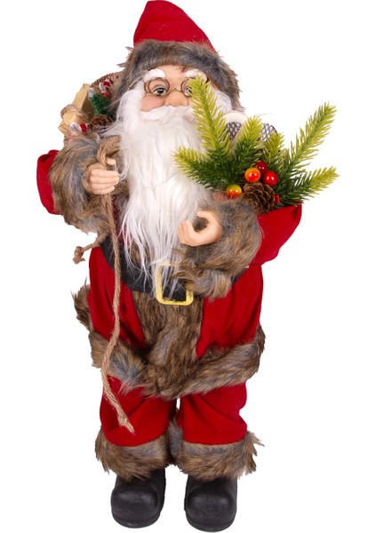 Yılbaşı Noel Baba Hediye Çuvallı Yılbaşı Dekorlu Kırmızı 45 Cm.