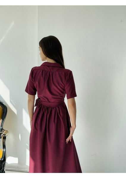 Lady Kruvaze Midi Elbise Kadın Bordo modelleri