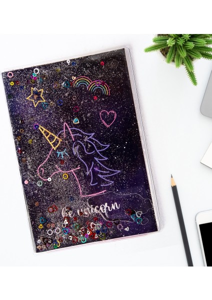 Beyaz Alan Toys Neon Desenli Simli ve Sulu Kapaklı A5 Defter