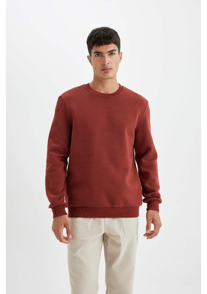 Regular Fit Bisiklet Yaka Kalın Basic Düz Sweatshirt T3777AZ24AU