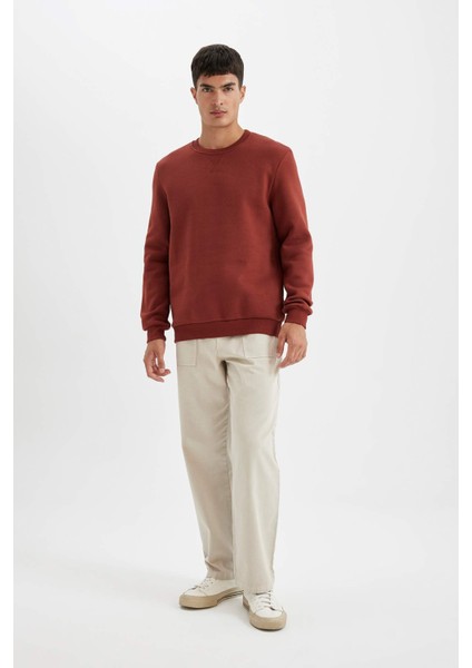 Regular Fit Bisiklet Yaka Kalın Basic Düz Sweatshirt T3777AZ24AU fiyatları