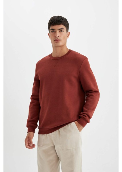 Regular Fit Bisiklet Yaka Kalın Basic Düz Sweatshirt T3777AZ24AU fırsatları