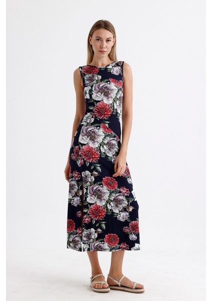 Yırtmaçlı Kolsuz Likralı Viskon Elbise | ELB35734 Laci Güllü