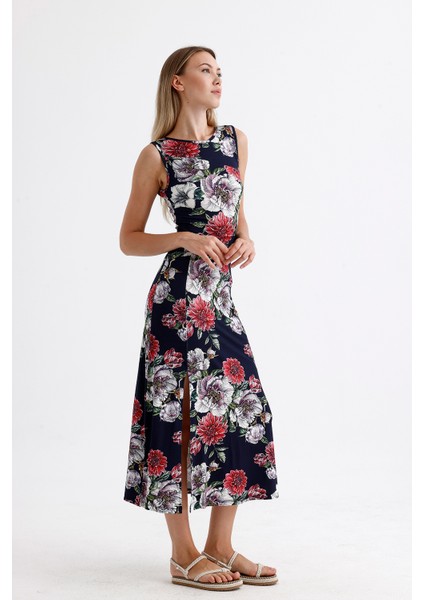 Yırtmaçlı Kolsuz Likralı Viskon Elbise | ELB35734 Laci Güllü fiyatları