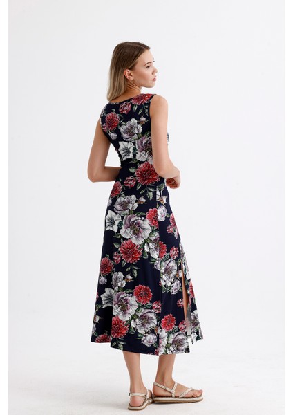 Yırtmaçlı Kolsuz Likralı Viskon Elbise | ELB35734 Laci Güllü indirimleri