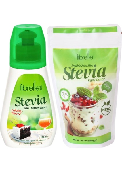 Stevia Tatlandırıcı Seti 2'li (Sıvı Tatlandırıcı 200 ml + Doğal Tatlandırıcı 240 G)