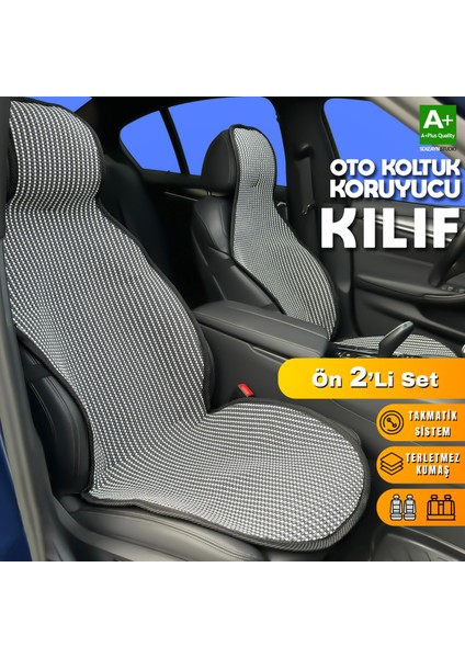 Oto Koltuk Koruyucu Kılıf Çizgili Füme Beyaz Universal 2 Parça Ön A+ Kalite