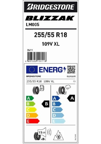 255/55 R18 109V Xl Blizzak Lm005 Suv Kış Lastiği ( Üretim Yılı:2023 )