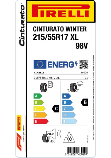 215/55 R17 98V Xl Cinturato Winter Oto Kış Lastiği ( Üretim Yılı: 2024 )