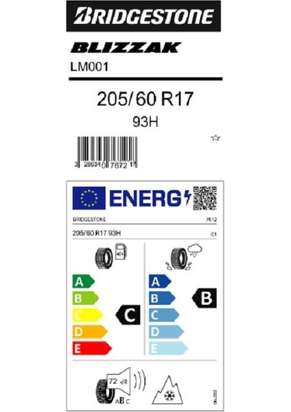 205/60 R17 93H Blizzak Lm001 Kış Lastiği ( Üretim Yılı: 2023 )