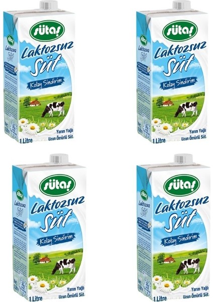 4 Adet Sütaş Laktozsuz Süt (4 Adet 1 Litre)