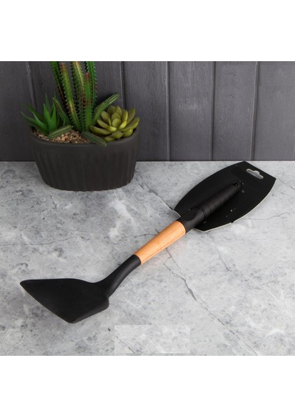Silikon Bambu Saplı Siyah Spatula