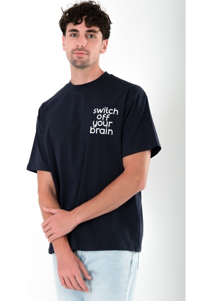 Switch Off Oversize Fit T-Shirt Erkek - Lacivert