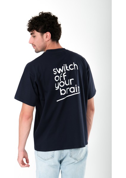 Switch Off Oversize Fit T-Shirt Erkek - Lacivert modelleri