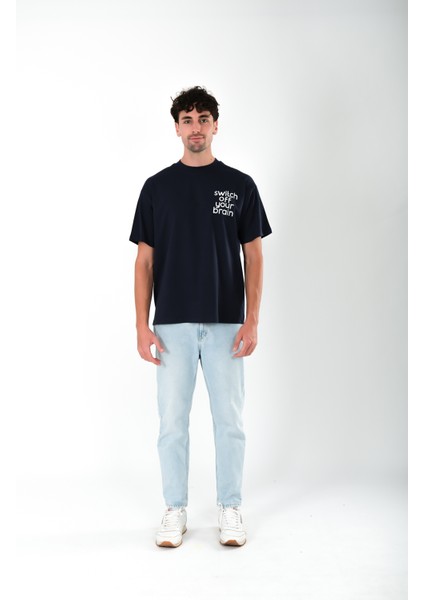 Switch Off Oversize Fit T-Shirt Erkek - Lacivert indirimleri