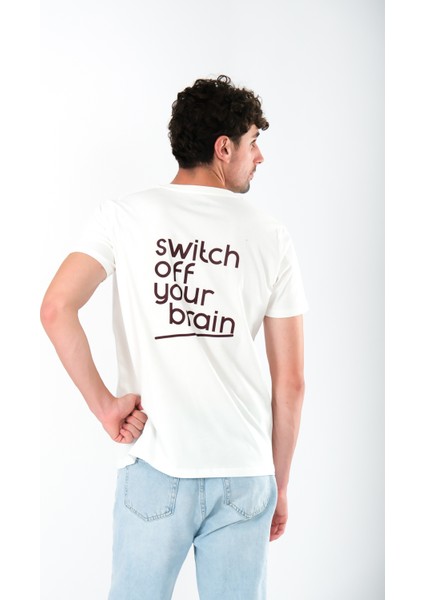 Switch Off Regular Fit T-Shirt Erkek - Ekru