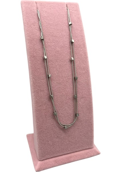 Yerli Üretim Süet Kumaş Pembe Renk Ayaklı 17/8,5 cm Kolye Sergileme Dekoru