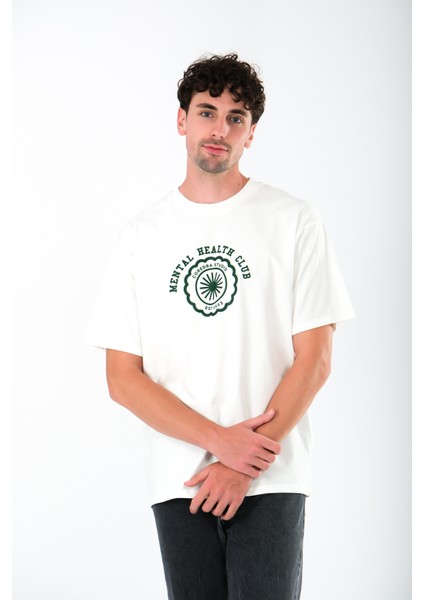 Mental Health Club Oversize Fit T-Shirt Erkek - Ekru