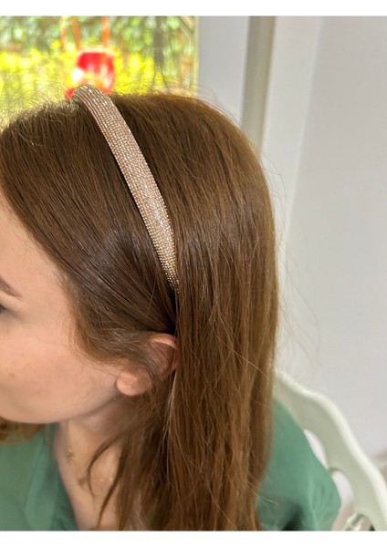 Ince Kristal Taşlı Saç Aksesuarı - Somon Rengi Kadın Saç Tacı