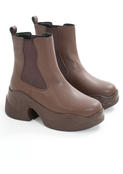 Kahverengi Yüksek Tabanlı Lastikli Günlük Kadın Bot - Kopya