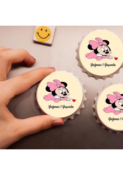 Isme Özel Baskılı Minnie Mause Doğum Günü Açacak Magnet 10 Adet