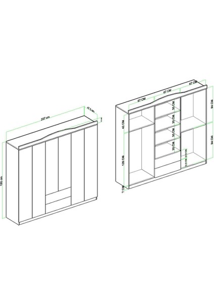 Selin 6 Kapak 2 Çekmeceli Gardırop