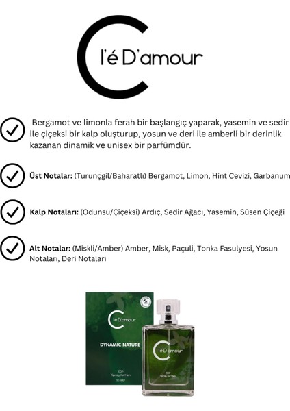 Cle D'Amour DYNAMIC NATURE (Turunçgil/Baharat) Men - Erkek Parfüm 100 ml - Vegan