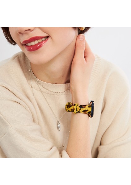 Apple Watch Uyumlu Kadın Deri Kordon 38mm 40mm 41mm Seri 4 5 6 7 8 9 Se 10 Sarı Leopar Desenli Deri Kordon Kadınlara Özel Deri Apple Watch Kordonu fiyatları