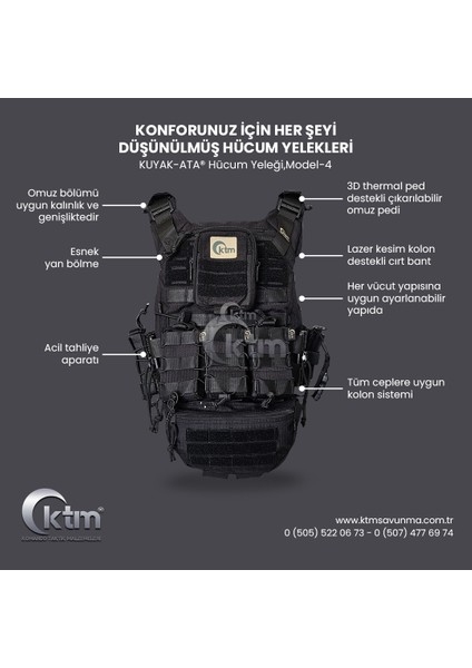 Kuyak-Ata® Hücum Yeleği,model-4, Siyah Renk