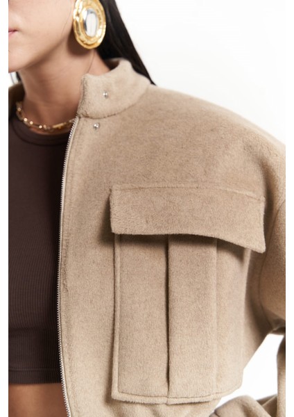 Tenby Taupe Crop Ceket-Etek Takım