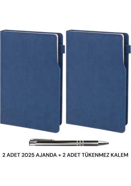 Oranlı Promosyon 2 Adet 2025 Ajanda Tarihli Defter Lacivert 17X24 Kalem Takılabilir Türkiye Haritalı Ajanda Tükenmez Kalem