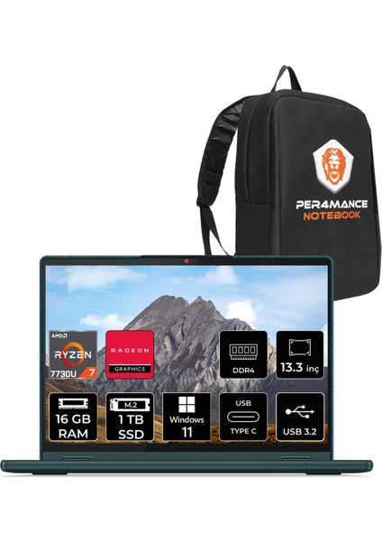 Yoga 6 Amd Ryzen 7 7730U 16GB 1tb SSD 13.3" Fhd+ W11H Multi-Touch Taşınabilir Bilgisayar & Per4 Çanta 83B2008RTXP306