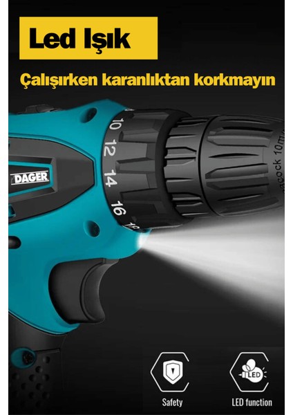 12 V Şarjlı Matkap 1.5 Ah Lion Armut Batarya Metal Şanzıman Çift Akülü Vidalama 24 Parça Set + Pas Sökücü