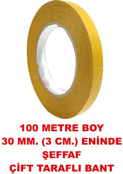 Çift Taraflı Şeffaf Sarı Bant 100 Metre Uzunlukta (30 Mm-3 Cm) Enindedir.