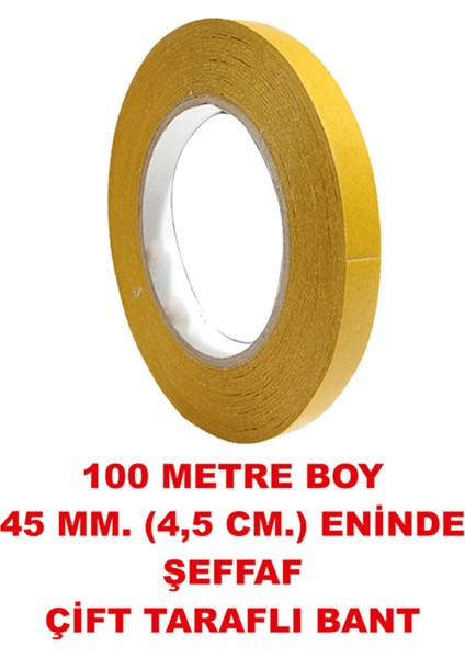 Çift Taraflı Şeffaf Bant 100 Metre Uzunlukta (45 Mm-4,5 Cm) Eninde