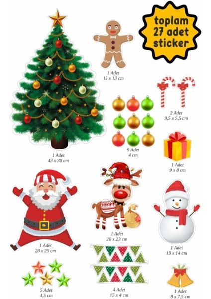 Yılbaşı Temalı Cam Sticker Duvar Süsü Çocuk Yeni Yıl Bebek Odası Çam Ağacı Noel Baba Kapı Süsü