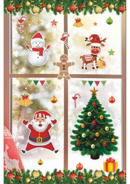 Yılbaşı Temalı Cam Sticker Duvar Süsü Çocuk Yeni Yıl Bebek Odası Çam Ağacı Noel Baba Kapı Süsü