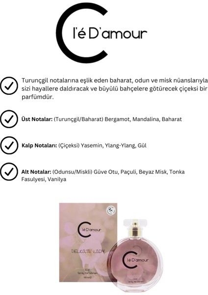 Cle D'amour Kadın Parfüm 50 ml - Delicate Lady (ÇİÇEKSİ) Women - Vegan